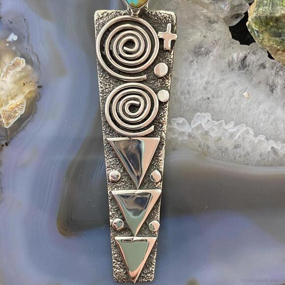 Alex Sanchez Sterling Silver Turquoise Petroglyph Long Unisex Pendant - Picture 4 of 10
